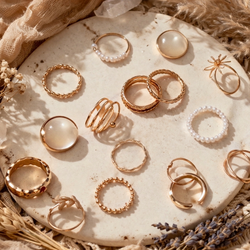Boutique Dainty Gold Minimalist Stacking Ring Capsule Set Boho Layering Rings
